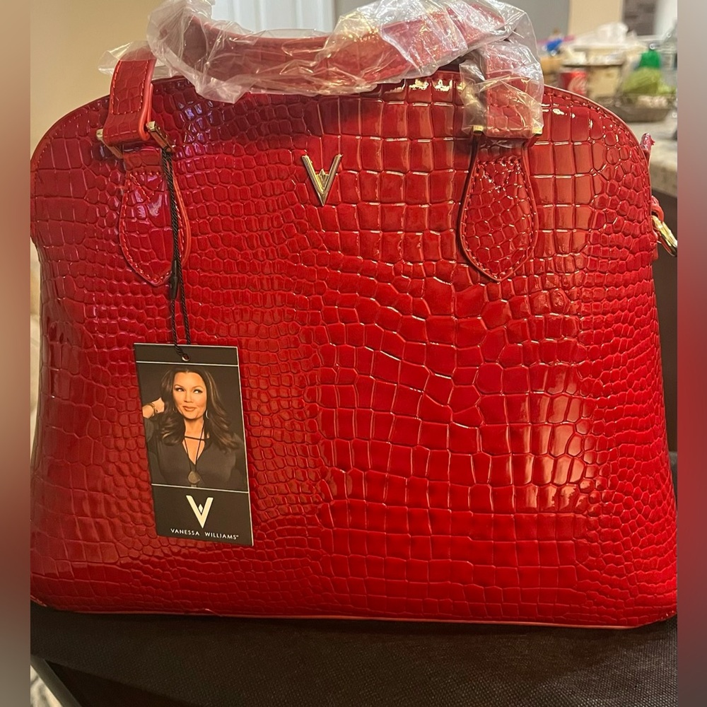 Vanessa Williams Red Croc-Embossed Shoulder Bag